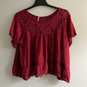 Free People Red Lace Top